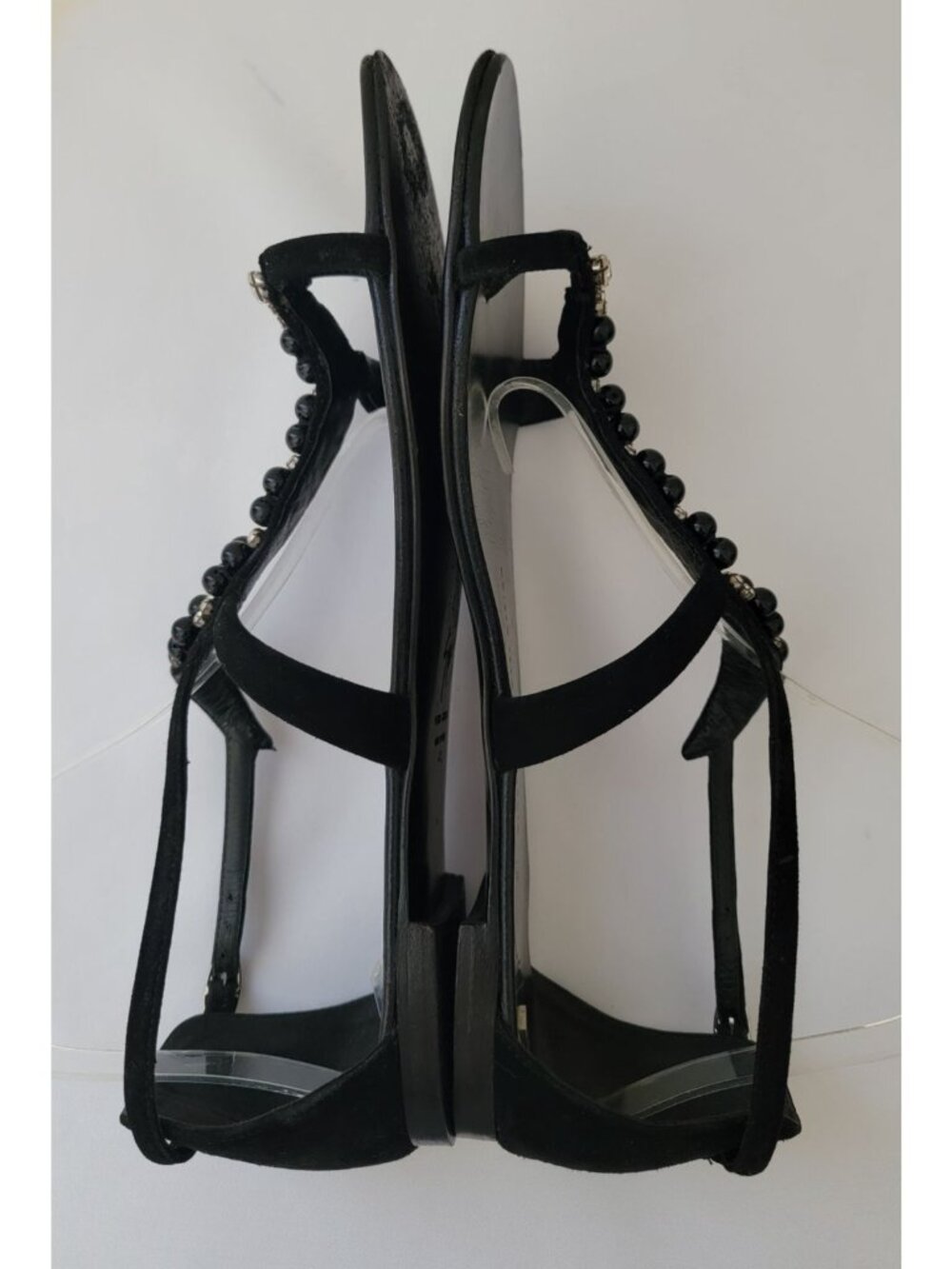 Giuseppe Zanotti Black Leather Strappy Crystal Beaded Flat Sandals Women's Sz 41 - Picture 4 of 9